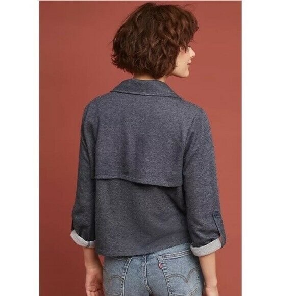 Anthropologie Dolan Chambray Open Cardigan Size Medium Jacket Blue Roll - Picture 2 of 10